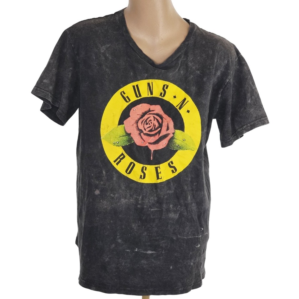 Guns N' Roses Shirt Mens L Black Acid Wash Graphic Band Tee Grunge 90s Style Y2K